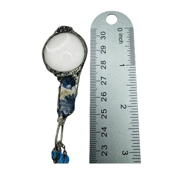 Natural Blue Opal & Magnifying Glass Silver Blend  Glass Beaded Artisan Necklace - Picture 9 of 12
